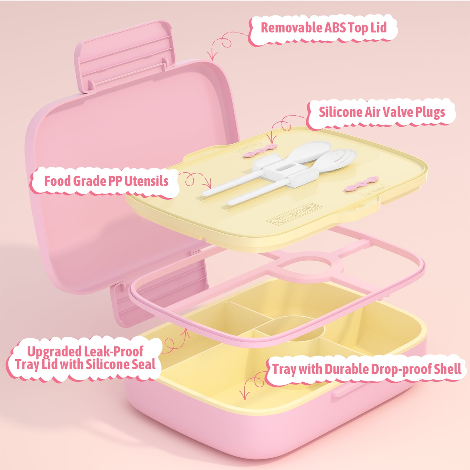 TeSabMi Bento Lunch Box for Kids Insulated Bento Box with Leak Proof Thermos Food Jar Pink Unicorn