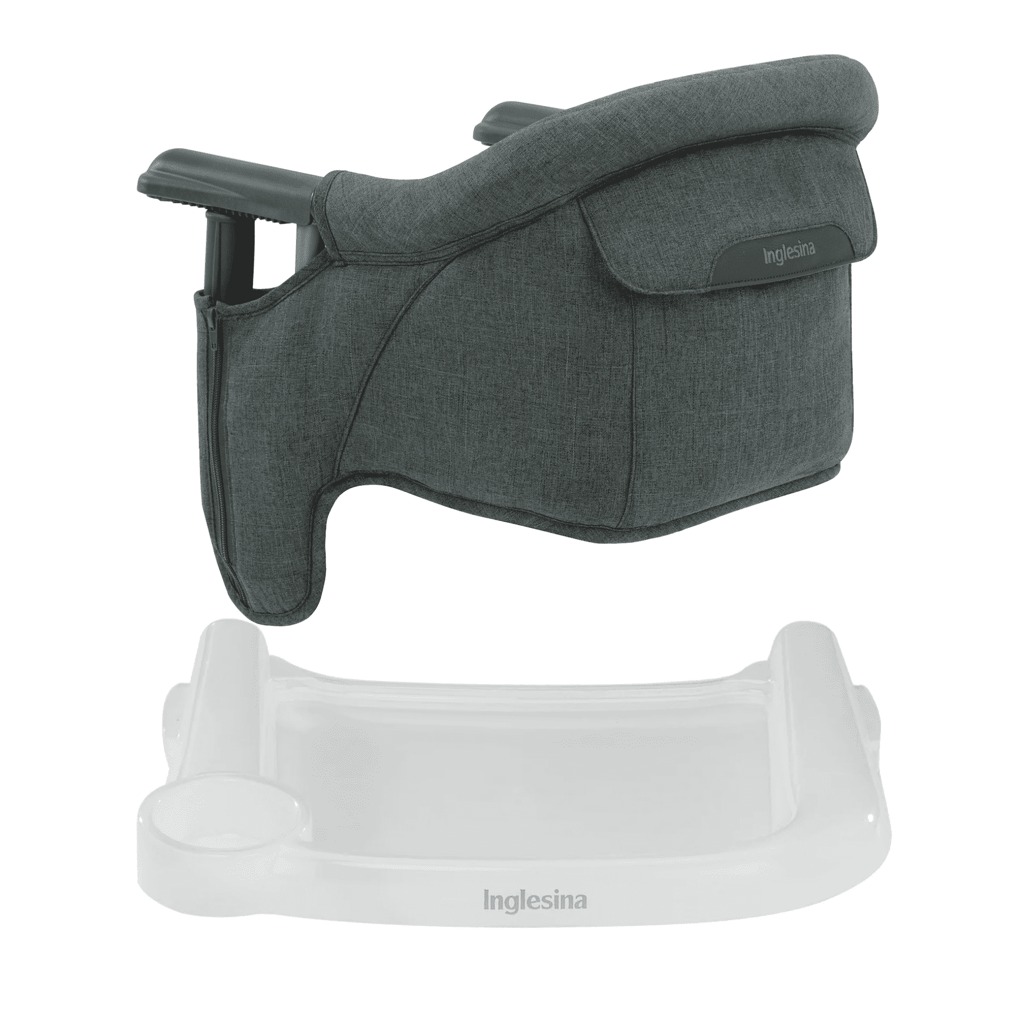Inglesina - Fast Table Chair with Fast Tray: Hook On Portable High Chair for Babies and Toddlers, Damage Free Travel Booster Seat for Restaurant Use - Includes Snap On Tray, Charcoal Gray Mélange