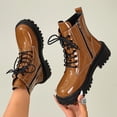 thumbnail image 2 of Willtoo Women's Platform Combat Boots Stylish Fashion Lace-Up Ankle Short Bootie Punk Motorcycle Leather Boots for Fall Winter, 2 of 6