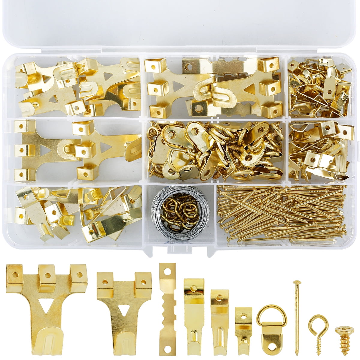 Picture Hangers,Picture Hanging Kit Heavy Duty,Picture Hooks,with Picture  Wire, Nails, Sawtooth, D Ring, Screw Eyes,for Picture Frame Fixing(282  Pieces)