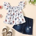 thumbnail image 2 of Toddler Girls Outfits Ruffle Sleeveless Suit Floral Prints Tops Denim Jeans Shorts Set Kids 2 Piece Summer Clothing Clothes, 2 of 8