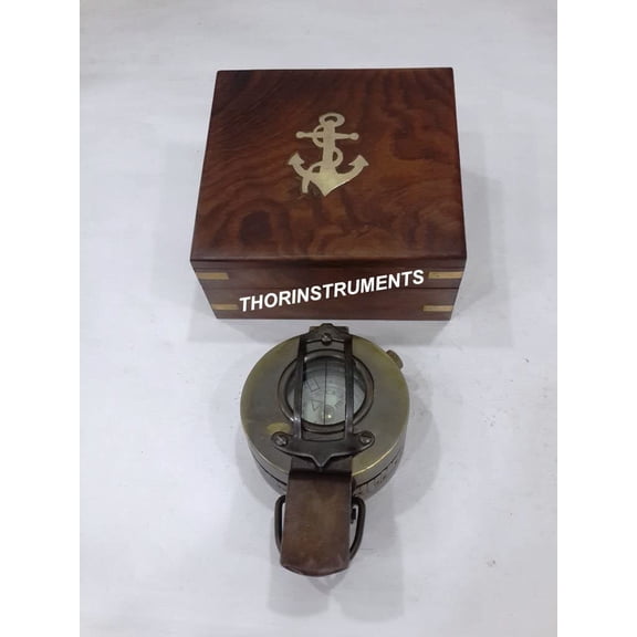 Antique Brass Military Compass Nautical Marine Prismatic Compass Wooden Box Decorative Gift