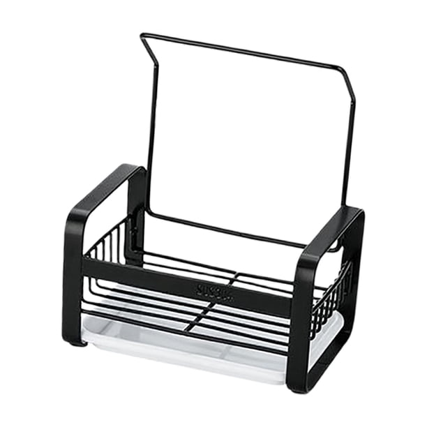 Soporte antideslizante para esponja de fregadero con bandeja de drenaje extraíble, soporte de almacenamiento para secado Negro S