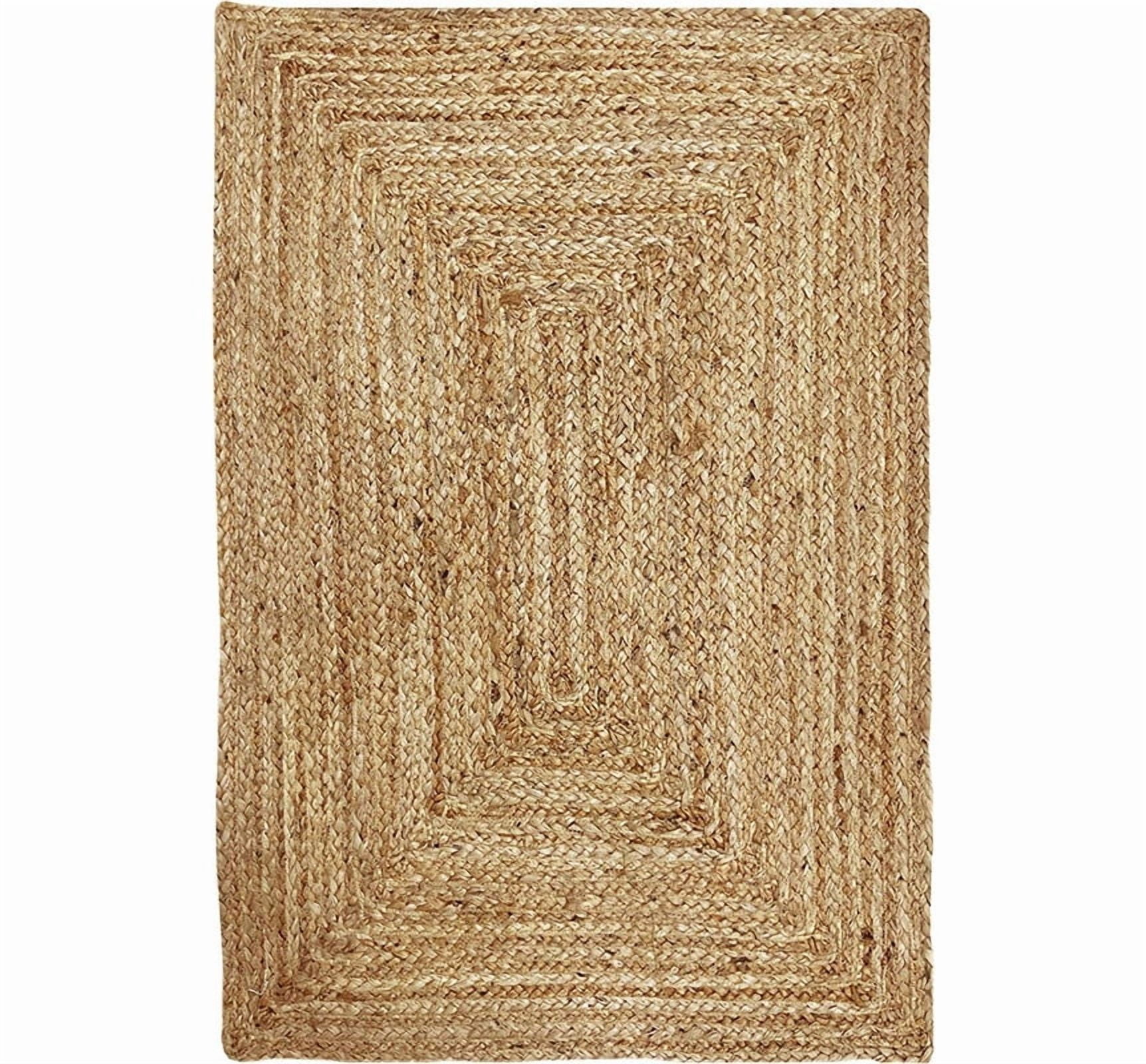 Handwoven Jute Braided Area Rug, Rectangular Natural Farmhouse Reversible Carpet_2X8_Feet