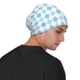 thumbnail image 4 of Xecao Blue and White Squares Print Beanie Knitted Hat for Men Women, Winter Fashion Knit Cuffed Caps Unisex, 4 of 7