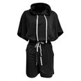 thumbnail image 3 of NMMUED Sweat Set for Women Sweatsuits Women 2 Piece Outfit Short Sets for Women Tracksuit for Women Short Sleeve Drawstring Hoodies and Lounge Sets with Pocket, Black L, 3 of 4
