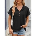 thumbnail image 2 of Cuteduck Women's Hooded V-Neck Short Sleeve T-Shirt, Summer Loose Fit Button Down Top S-XXL, 2 of 6