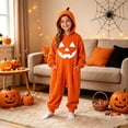 thumbnail image 2 of jiaxiM Hooded Onesie, One Piece Pajama, Halloween Home Wear, Smiling Pumpkin Print Jumpsuit, Loose Plush Daily Sleep Outfit, 2 of 5
