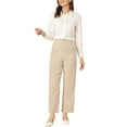 thumbnail image 2 of INSPIRE CHIC Elegant Business Pants for Women's Elastic Waist Button Decor Straight Leg Work Trousers Beige M, 2 of 5