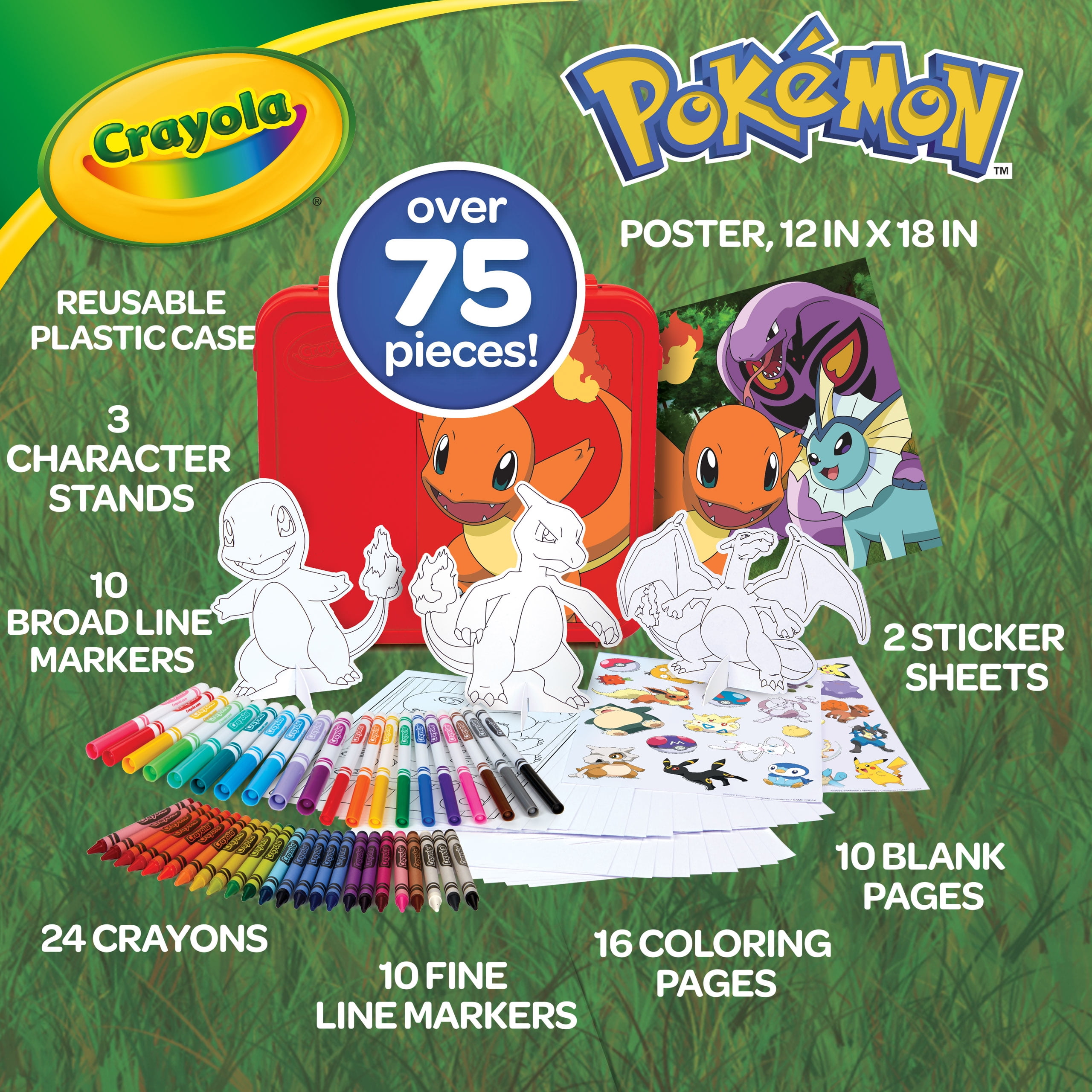 Pokemon Kids Coloring Art Set with Pencil Case Markers Crayons and