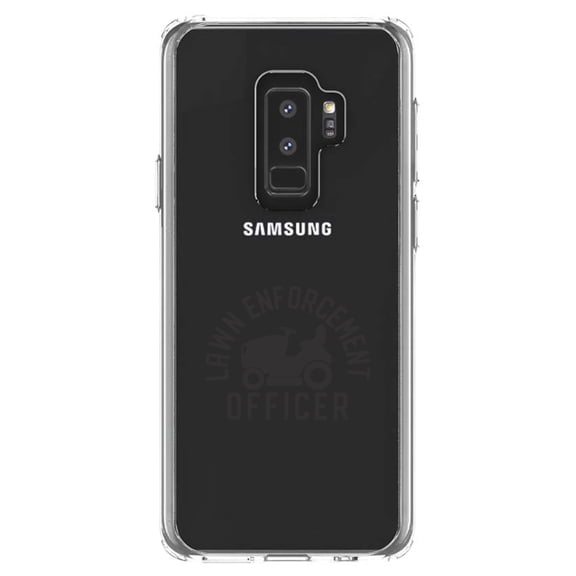 DistinctInk Clear Shockproof Hybrid Case for Samsung Galaxy S9  PLUS (6.2" Screen) - TPU Bumper Acrylic Back Tempered Glass Screen Protector - Lawn Enforcement Officer, Lawnmower