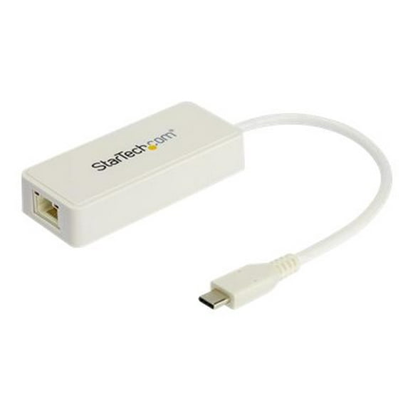 StarTech.com USB C to Gigabit Ethernet Adapter with USB A Port, White 1Gbps NIC USB 3.0/USB 3.1 Type C Network Adapter, 1GbE USB-C RJ45/LAN TB3 Compatible Windows MacBook Pro Chromebook - USB C to Ethernet (US1GC301AUW) - Network adapter - USB-C - Gigabit Ethernet + USB 3.1 Gen 2 - white