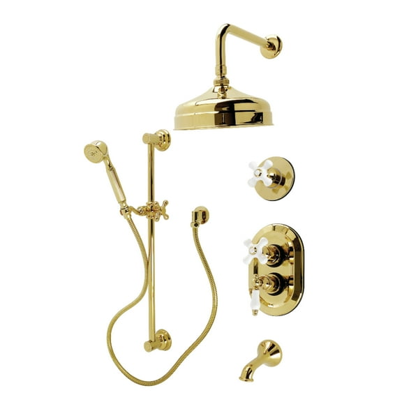 Kingston KSK36320PX Restoration Thermostatic Tub and Shower System in Polished Brass