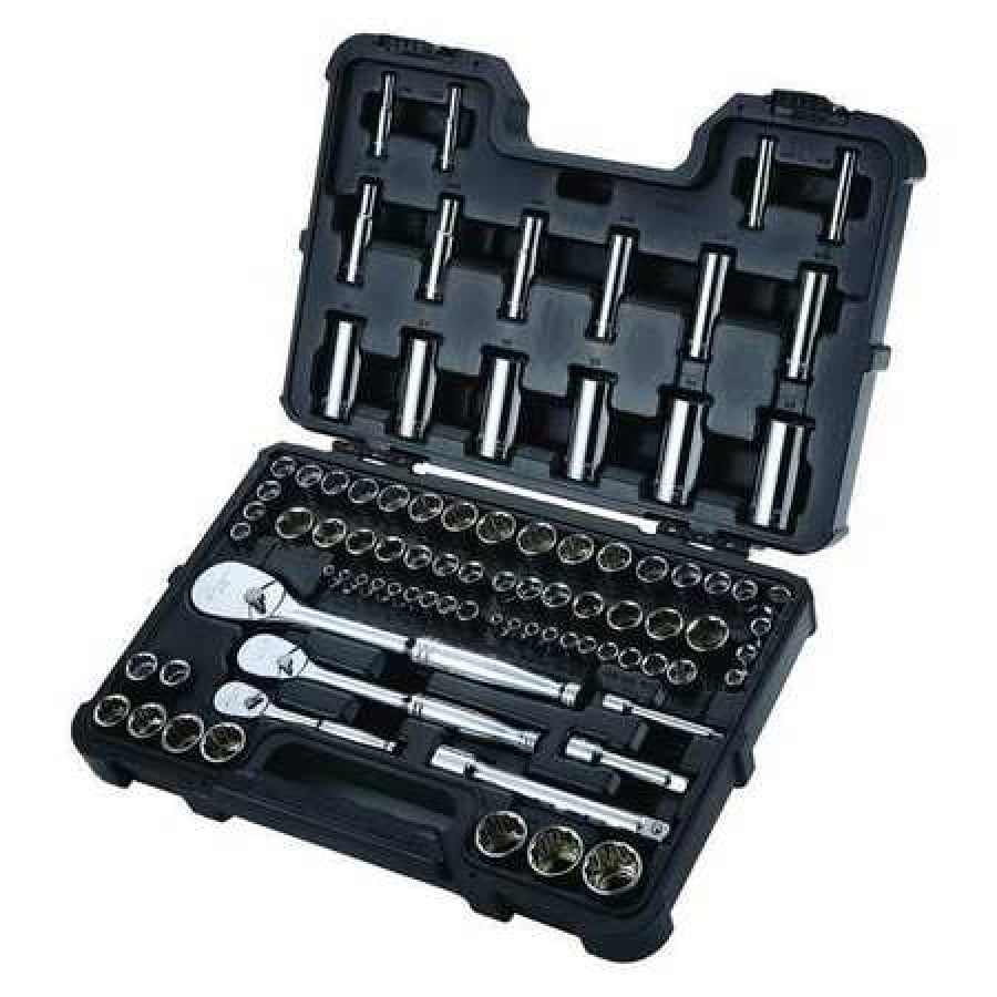 WESTWARD 53PN73 1/4 in, 3/8 in, 1/2 in Drive Socket Set, Metric, SAE