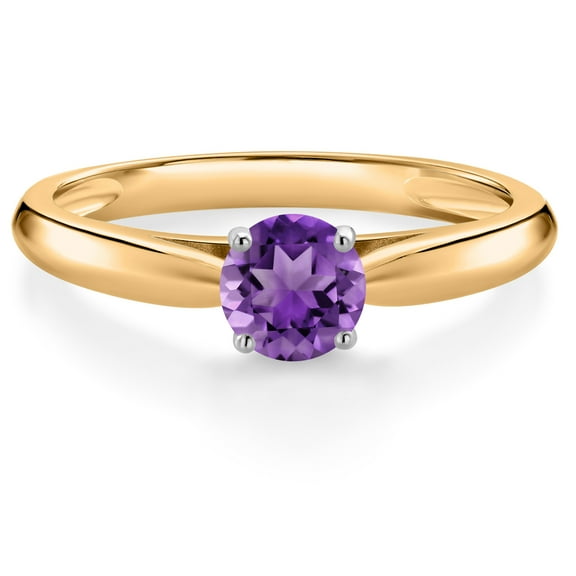 Gem Stone King 10K Yellow Gold Purple Amethyst Solitaire Engagement Ring for Women (0.48 Cttw, Round 5MM, Gemstone March Birthstone, Available in Size 5, 6, 7, 8, 9)