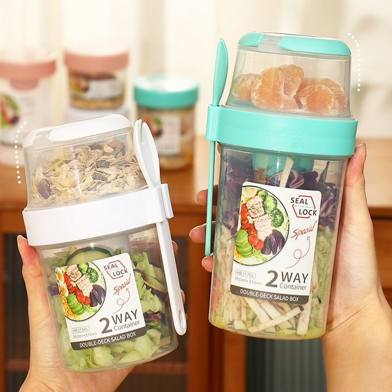 Salad Meal Shaker Cup Fresh Salad Cup to Go,Portable Fruit and Vegetable Salad Cups Container with Fork & Salad Dressing Holder, Size: 560 mL, Green