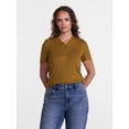 thumbnail image 2 of Scenario Women's V-Neck Henley Top with Short Puff Sleeves, Sizes XS-XXXL, 2 of 6
