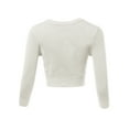 thumbnail image 4 of A2Y Women's Solid Cropped Bolero 3/4 Sleeve Button Down V-Neck Cardigan Sweater Ivory M, 4 of 5