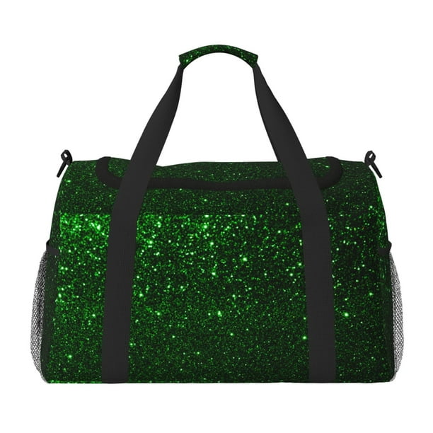 Balery Green Sparkling Bolsa de Gimnasio para Mujeres, Bolsa de Viaje con Bolsillo Húmedo, Bolsa de Fin de Semana para Mujeres, Bolsa de Viaje Resistente al Agua