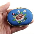 thumbnail image 3 of Oval Shape Embroidery Flower Pattern Butterfly Button Closure Makeup Mirror Blue, 3 of 5