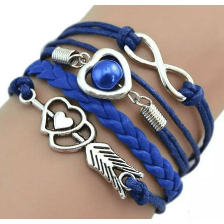 Bracelets for Women & Girl, Friendship Leather Bracelets Gift, Handmade Love Jewelry for Teen Girl (Blue)