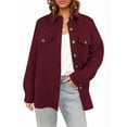 thumbnail image 3 of Women'S Fall Casual Long Sleeve Button Down Loose Light-Weight Shacket Shirt Jacket Coat with Pockets Wine Red L, 3 of 7