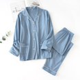 thumbnail image 2 of Gibobby Conjunto pijama mujer invierno Cárdigan de algodón para primavera, otoño e invierno, pantalones de manga larga tejidos de Color sólido, traje para el(Azul,G), 2 of 3