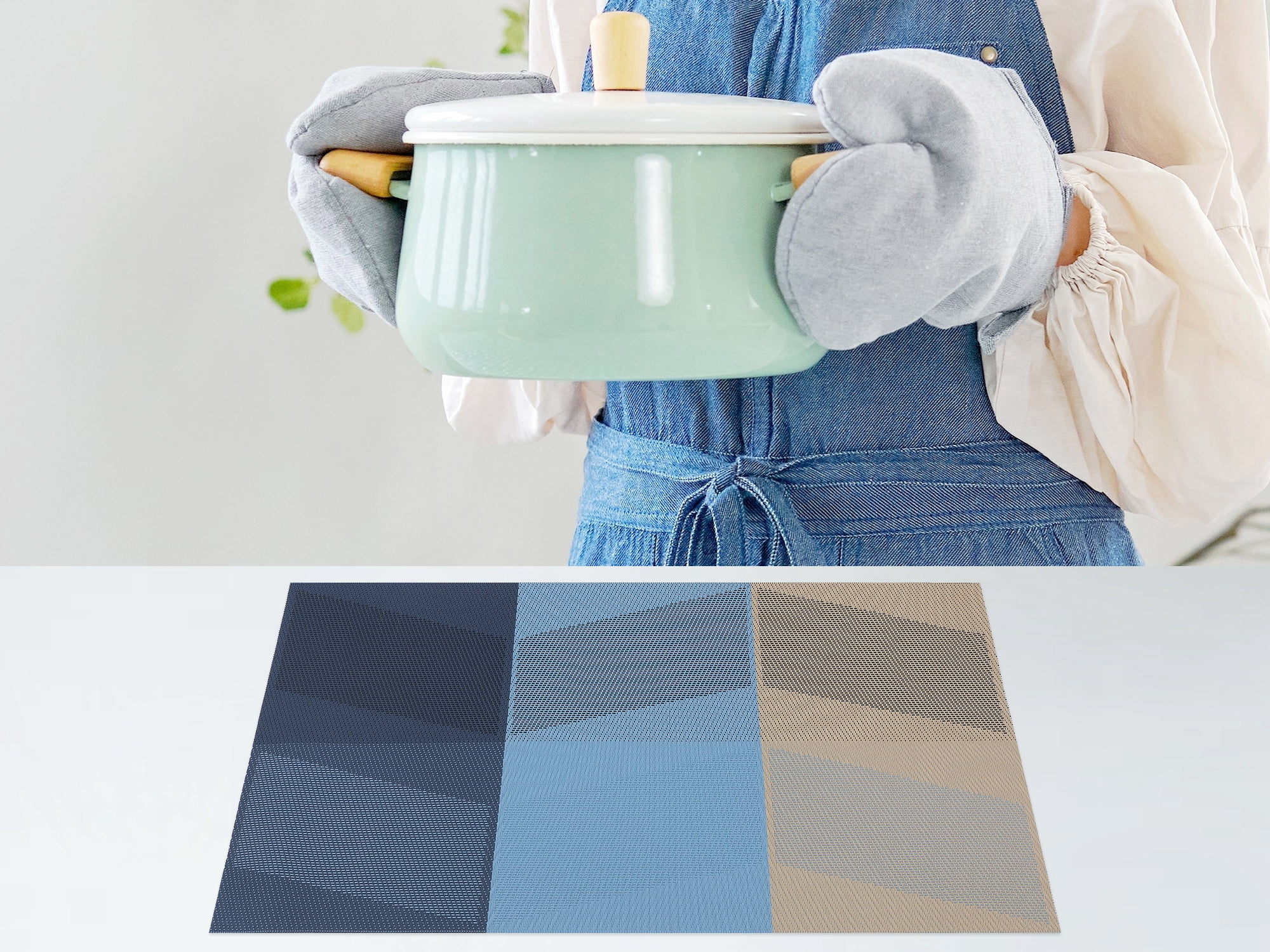 Unique Bargains Set of 6 Placemats for Dining Table Decor Wipeable Table Mat Blue