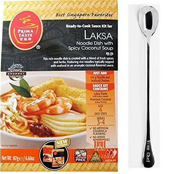 NineChef Bundle - Prima Taste Ready to cook sauce kit for Laksa Noodle Dish With Spicy Coconut Soup (8 Pack One Case) 1 NineChef Brand Long Handle Spoon