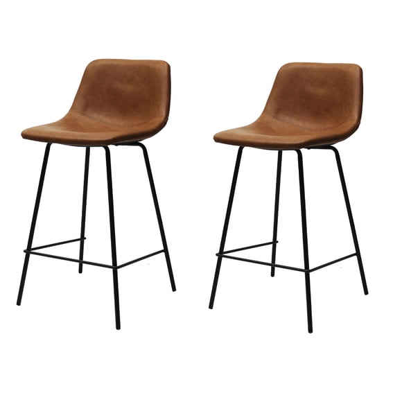 Set de 2 Bancos de Cocina Gerona Madera Solida y Base Metalica Café BANC0903739CAFE