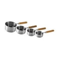 thumbnail image 4 of Juego de tazas medidoras de 4 piezas, taza medidora con mango de madera, juego de horneado duradero de acero inoxidable para hornear secos y líquidos A, 4 of 10