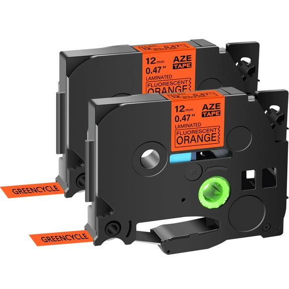 GREENCYCLE 2 Pack Compatible for Brother P-Touch TZ TZe TZe-B31 TZB31 TZ-B31 TZeB31 Label Tape 12mm 0.47'' Black on Fluorescent Orange Laminated use in Cube PT-D600 H110 D210 D400 Label Maker
