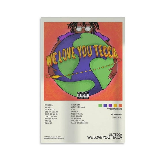 Lil Tecca We Love You Tecca Canvas Poster Wall Decorative Art Painting Living Room Bedroom Decoration Gift Unframed 16x24inch(40x60cm)