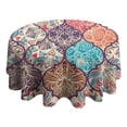 thumbnail image 4 of Round Waterproof Tablecloth 60×60 Inch, Boho Style Reusable Indoor/Outdoor Durable Table Cover for Party Kitchen Dinner Room Decor, 4 of 6