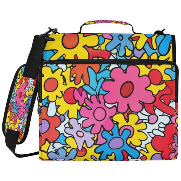 ALAZA Zipper Binder Blue and Yellow Flowers Pattern 2 inch 3 Ring 500 Sheet Capacity Trapper Keeper File Folder Organizer Bag