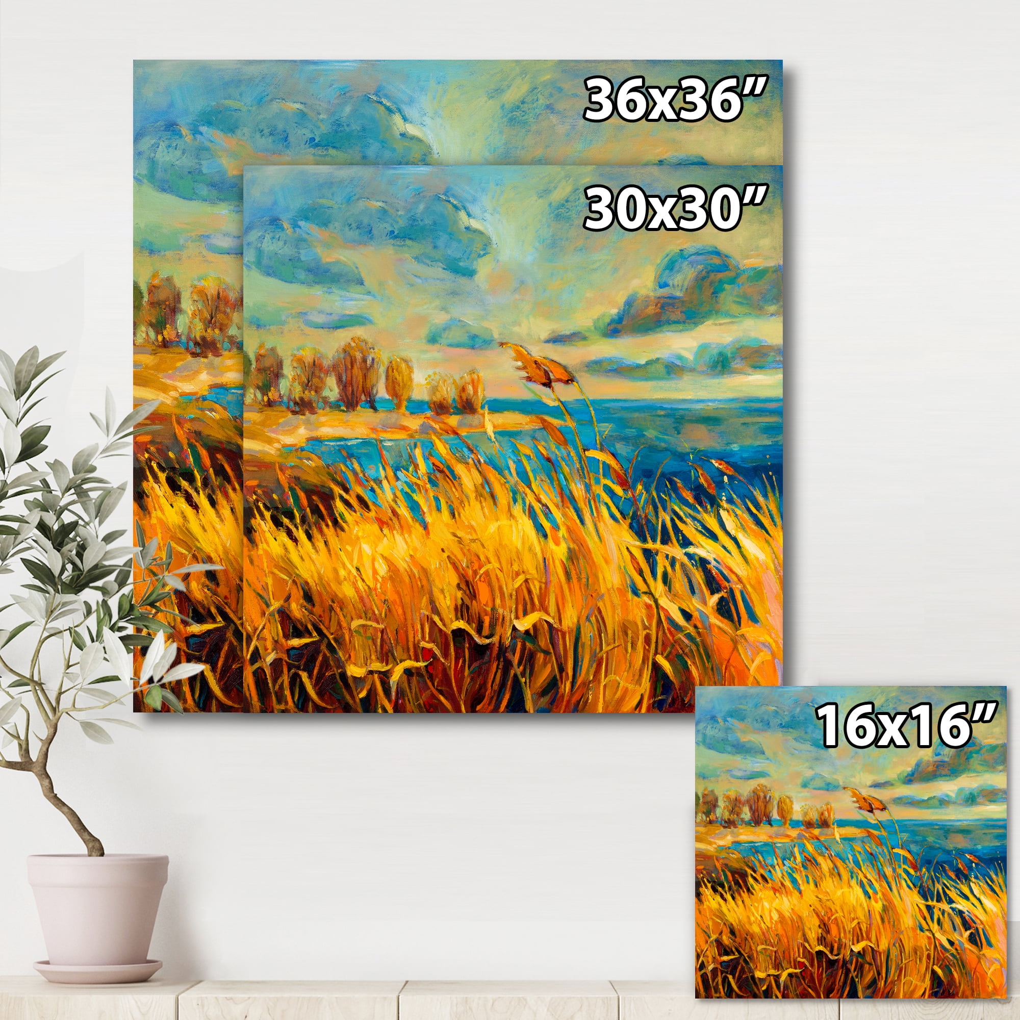 Designart ' Sunset Over Vibrant Lake ' Nautical & Coastal Canvas Wall Art Print