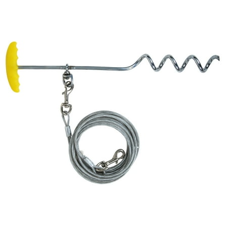Aspen Pet Stake Large 18" Ez-Turn Yellow with 20' Tie-Out for Dogs
