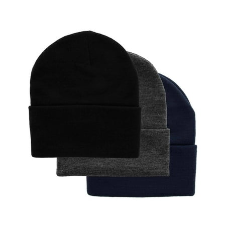 Cap Wholesale Beanie (DG Hill Set Of 3 Mens Warm Winter Hats, Navy Blue, Slate Gray & Black Beanie Hats, Pack Of Soft Acrylic Caps, Cuff Beanie Hat For Men, Cold Weather Toboggans,)