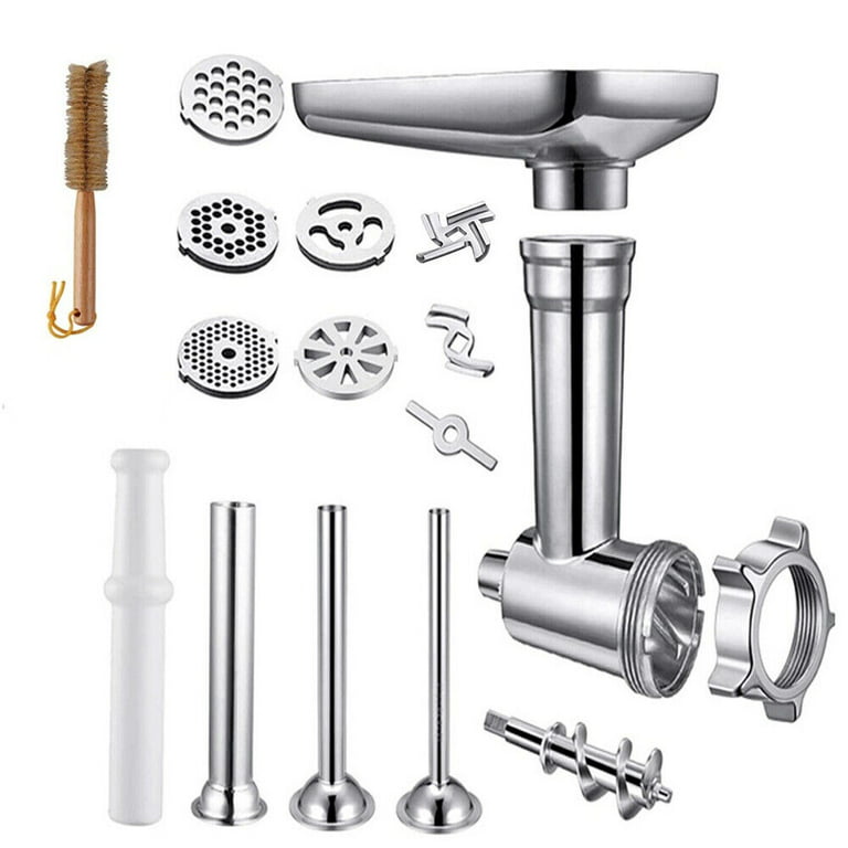 Metal Food Grinder Attachment for KitchenAid Stand Mixers Durable Meat Grinder Sausage Stuffer Food Processor, Silver
