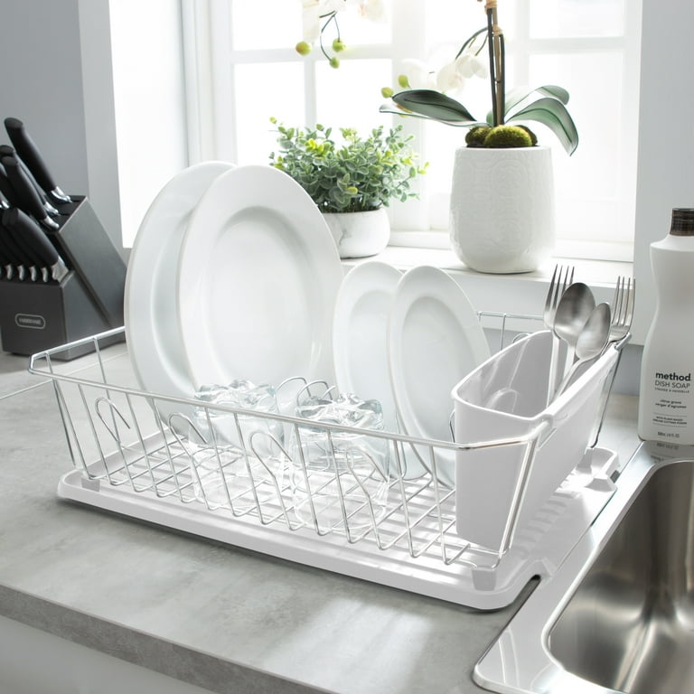 Kitchen Details Large Dish Rack with Tray in Silver