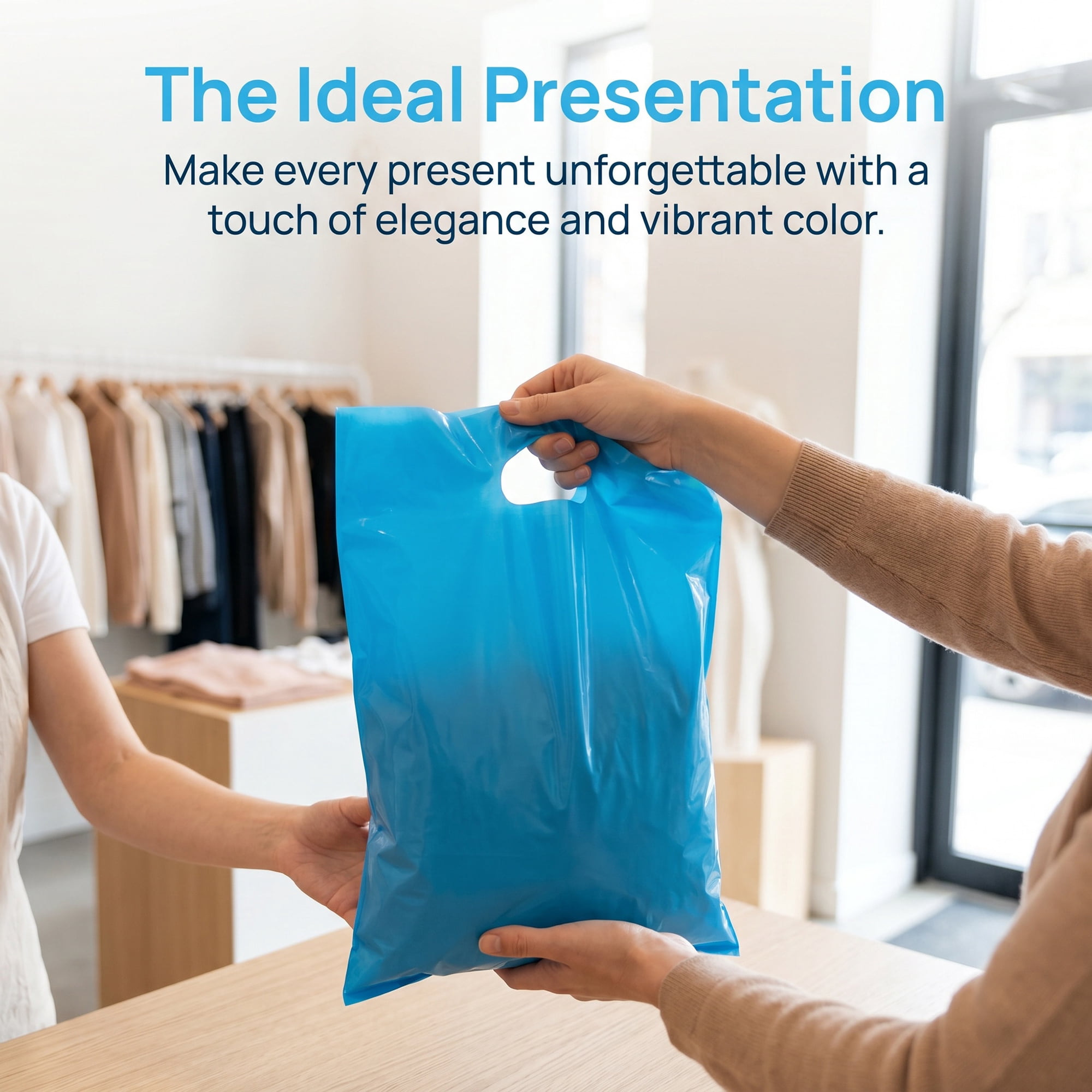 Unique Bargains 50Pcs Premium Waterproof Gift Bags Blue 9.8" x 13.8"