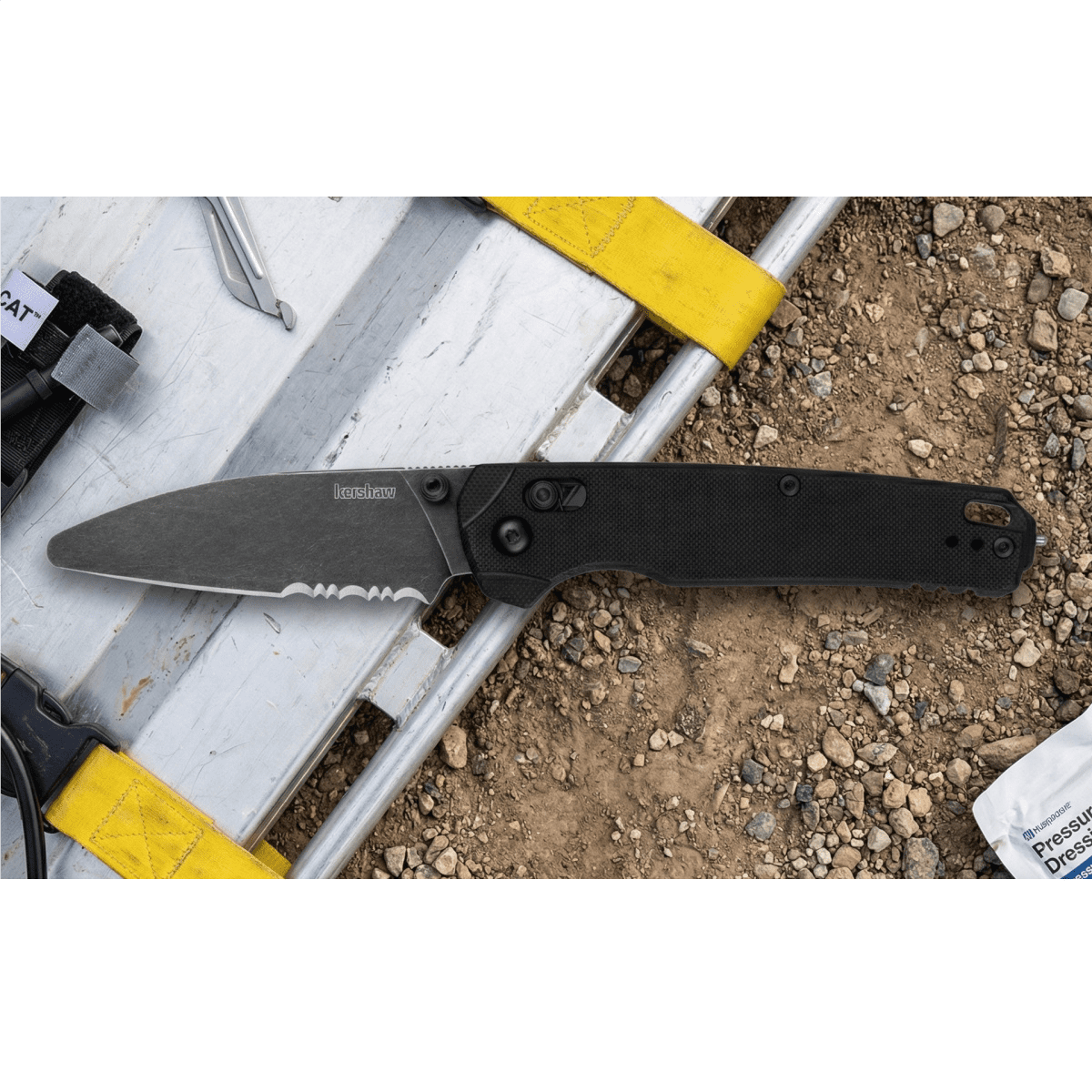 Kershaw Bel Air XL EMT Manual DuraLock Partially Serrated Sheepsfoot Blade EDC Folding Pocket Knife - Black