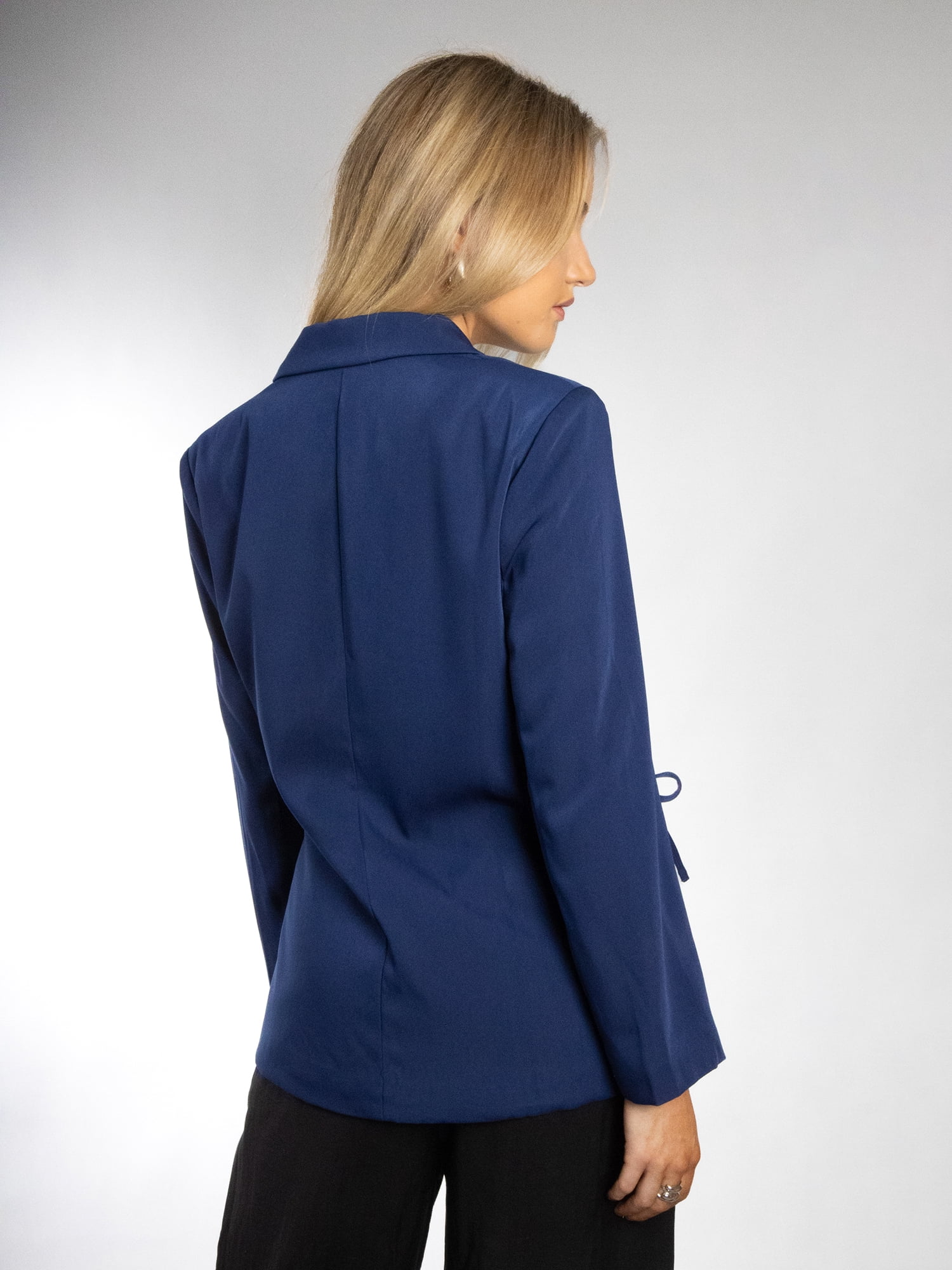 DARING DIVA Women's Elegant Double Tie Wrap Blazer L Navy Blue