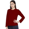 thumbnail image 2 of eloria Women's Top Round Neck Solid Color Full Sleeve T-Shirt Maroon, 2 of 6