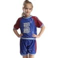 thumbnail image 3 of iixpin Kids Girls Sequin Dance Costumes Sparkly Short Sleeve Tops with Shorts Set Jazz Hip Hop Dance Blue 140, 3 of 7