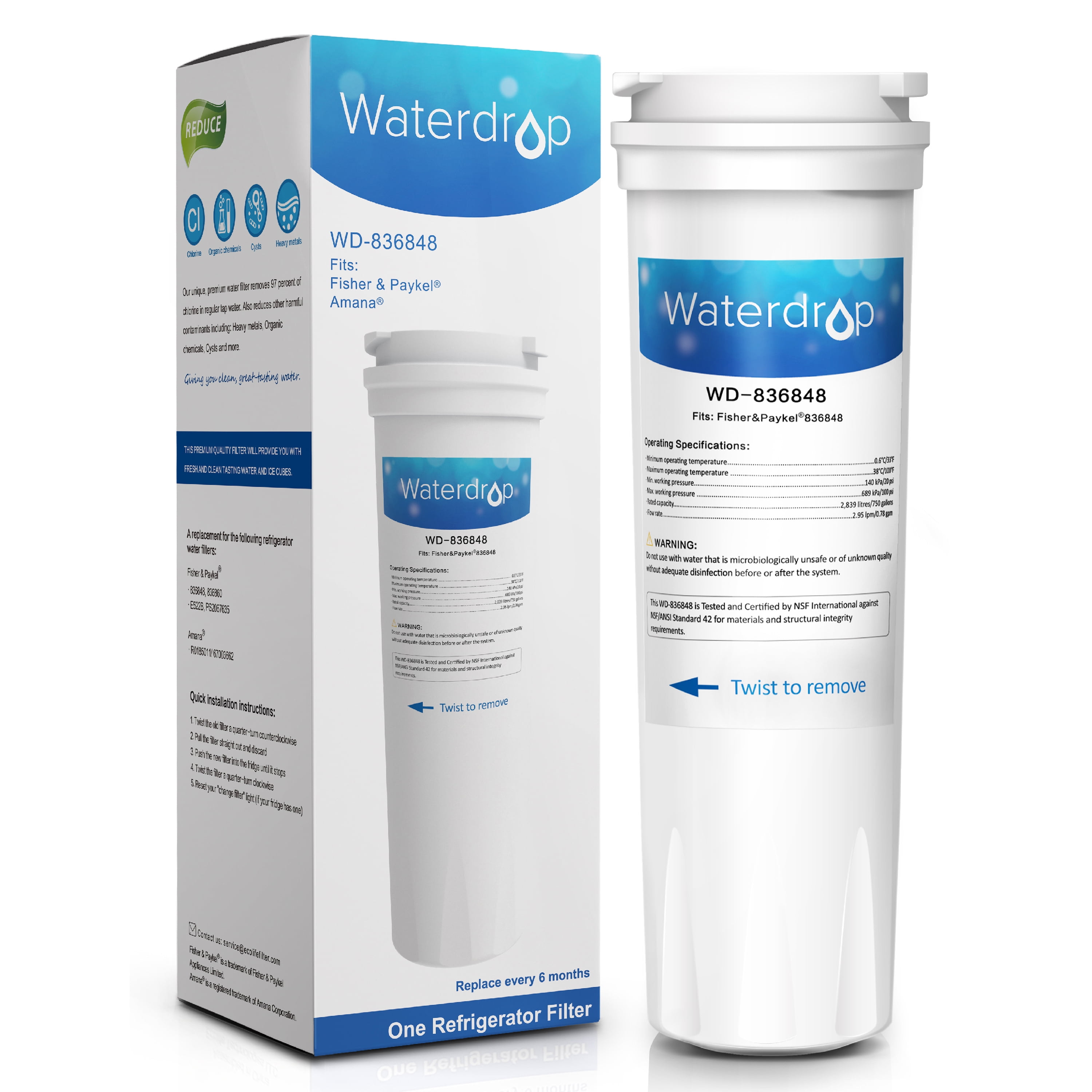 Waterdrop 836848 Replacement for Fisher & Paykel 836848 Refrigerator