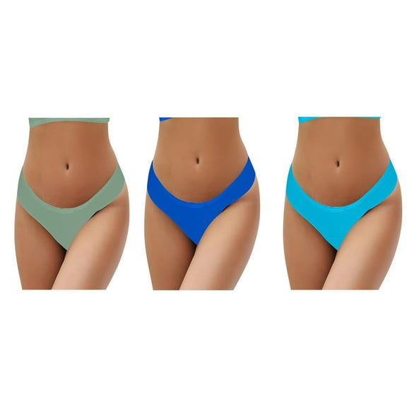 WREESH 3-Pack Women's Low-Rise Cheeky Bikini Bottoms, Quick-Dry Seamless Briefs Swimwear , Bathing Suit Bottom for Beach & Pool