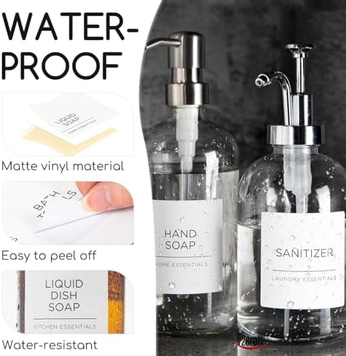 144 PCS Minimalist Laundry Room Labels Set, Tekola Water Resistant Stickers,Water/Oil Resistant Stickers for Laundry Room, Linen Closet Home Bathroom and The Beauty Organization（White