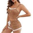 thumbnail image 2 of Besolor Womens Summer Pajamas Sleepwear Lace Trim Ribbed Crop Cami Tops and Shorts Pjs 2 Piece Loungewear Sets Nightwear, 2 of 7