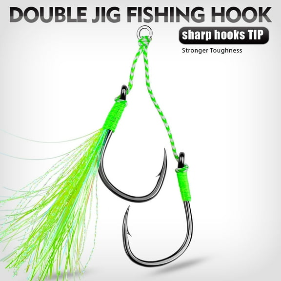 20 Pairs Double Assist Hooks Stainless Steel Wire Slow Jigging Pitch Jig Fishhook